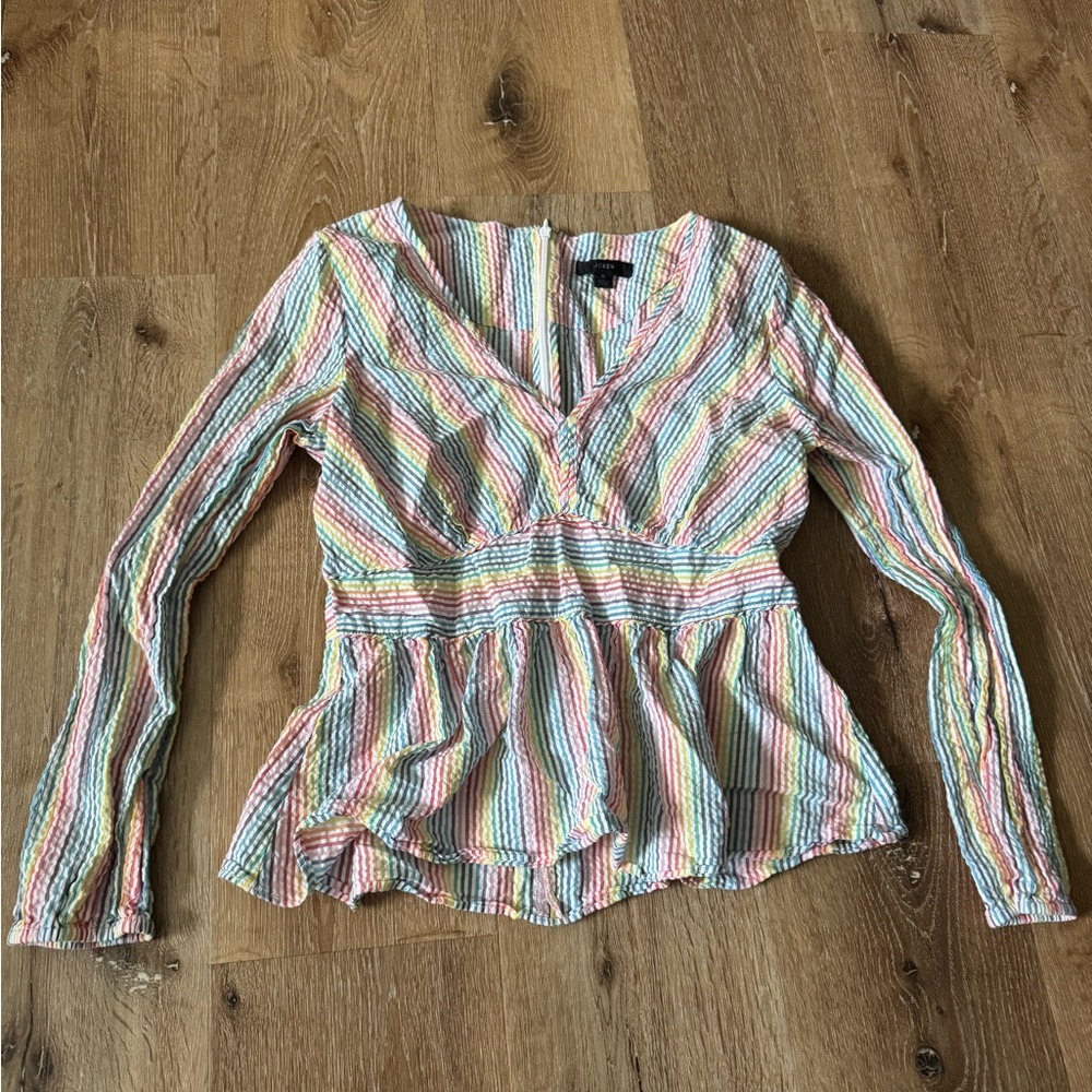 J. Crew Women's Rainbow Striped Peplum Blouse,‎ Multicolor Size 6